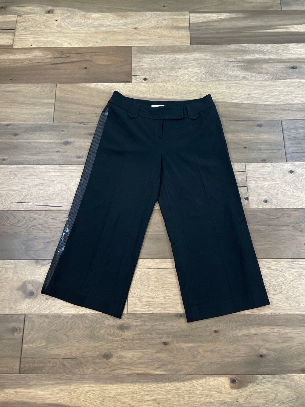 LOFT Marisa Black Wide Leg Capri Gaucho Pants Sequin Detail Size 2